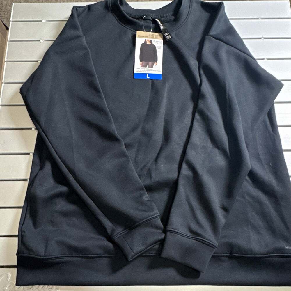Mondetta Women's Black Crew Neck Fleece Pullover Sweatshirt Pockets L